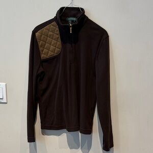Lauren Ralph Lauren Quarter Zip Brown Light Polar Tech with Quilted Patch